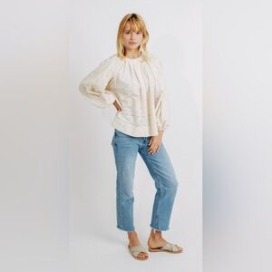 Mirth Somerset Eyelet Blouse Top Bone Cream Small Oversized Cottagecore